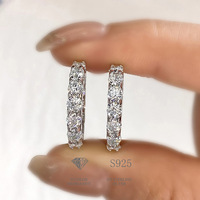 Boucle d'oreille en diamant VVS coloré S925 Round Brilliant Cut Moissanite Tennis Loop Stud Earrings De D Color Pass Diamond Tester