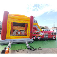 Castillo Inflable Comercial para Niños, con Tobogán, Temática de Estación de Bomberos, Capacidad de 500 kg, Garantía de 3 Años