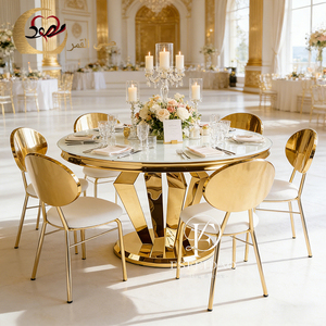 Modern Romantic&Elegant Banquet Hall Gold Stainless Steel <b>Dining</b> <b>Table</b> and Chair Set for Restaurants Hotels Apartment Events - Product Image 3