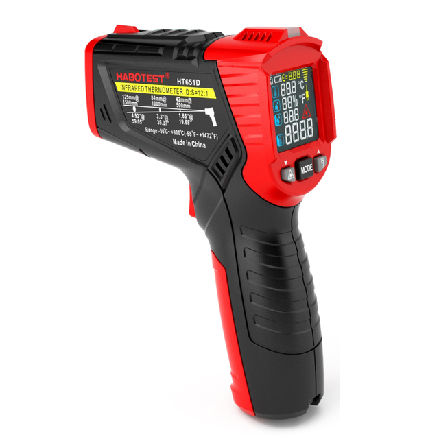 Handheld Touchless High Temperature Color LCD Non Contact Digital IR Laser Infrared Thermometer ABS ODM Industrial Use HT651D