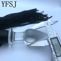 YFSJ Godemiché anal en verre borosilicate transparent avec fouet en cuir fileté, 100% étanche, écologique, doux pour femmes, Chine