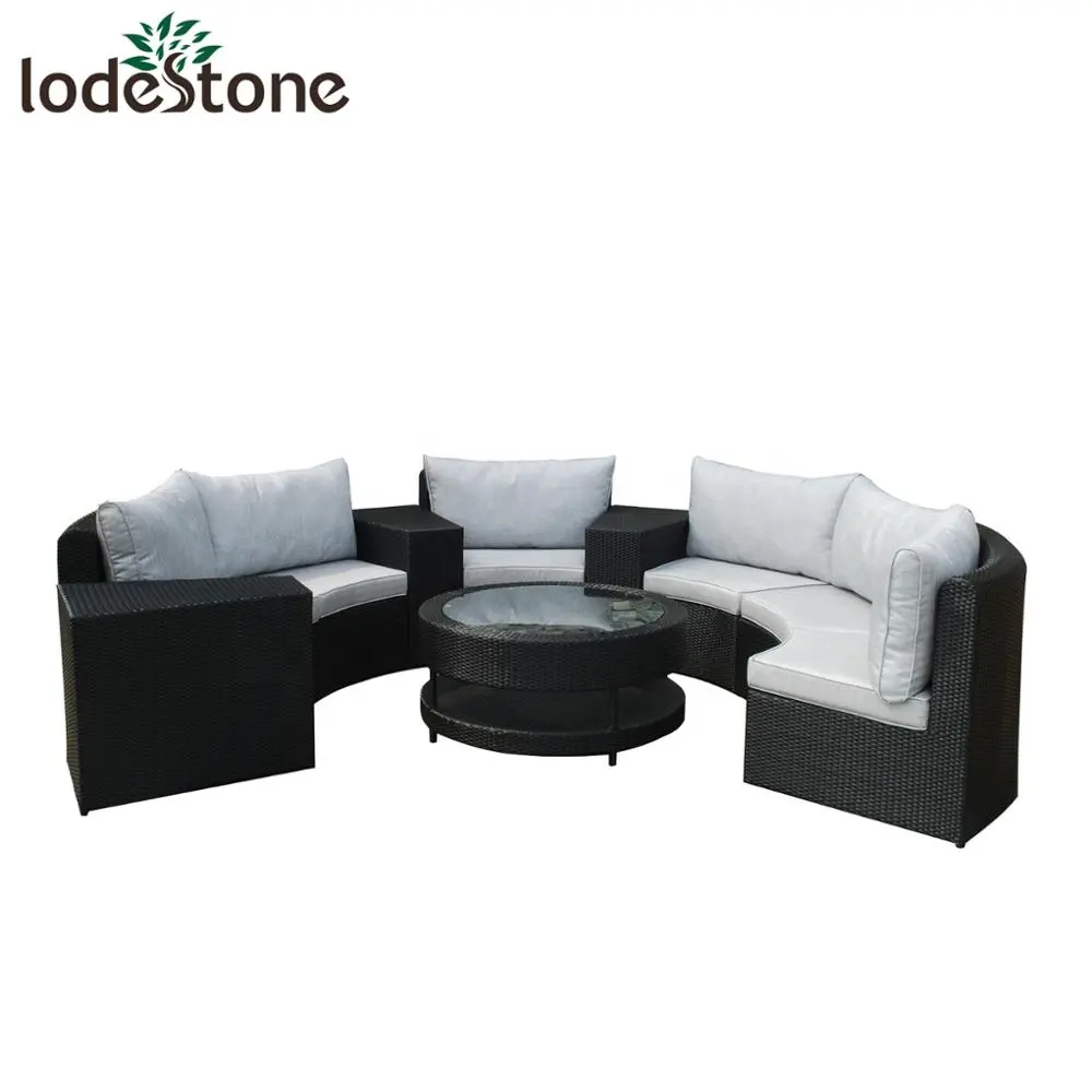 Conjunto de sofá redondo seccional grande 7 uds muebles de ratán para exteriores