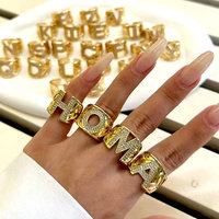 CH-LHR02259 Filigraner Vergoldeter Ring mit Klaren Zirkonia-Blumen, Verstellbarer Damenring mit Klaren Zirkonia, Großhandel Damenschmuck