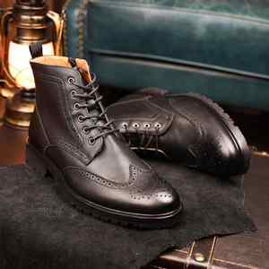 Botines de hombre con forro polar, de cuero sintético, punta cuadrada, suela gruesa, cremallera lateral de cuero genuino, estilo retro, para todas las estaciones - Product Image 4