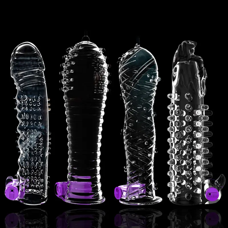 Delove Bester Preis Kristall Vibration Penis Ärmel Silikon Spike Kondome für Männer Verzögerung Set Abdeckung Paar Spielzeug für Männer