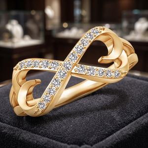 Anillo de Compromiso y Boda con Diamante Cultivado en Laboratorio, Corte Redondo, Diseño de Corazón Infinito, con Detalles Pavé, en Oro de 10K, 14K, 18K, Plata 925, 935 - Product Image 1