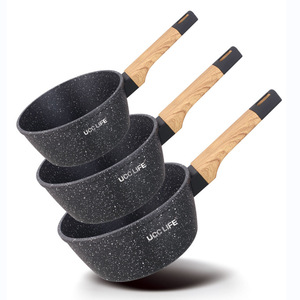 Ensemble <span class=keywords><strong>de</strong></span> casseroles effet bois 14/16/18cm, antiadhésives, compatibles induction, en pierre Maifan, marbre, simplicité moderne, 3 pièces - Product Image 6