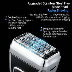 Novedades 2026: Afeitadora <span class=keywords><strong>El</strong></span>éctrica de Lámina Metálica con 5 Cuchillas Recíprocas para Hombre, Rasuradora de <span class=keywords><strong>Barba</strong></span> IPX6, Recortadora de Pelo - Product Image 2