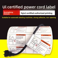 Étiquettes de sécurité certifiées UL817/UL969 pour cordon d'alimentation PGIS2, autocollants PET imperméables