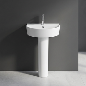 Lavabo sur pied carré en céramique blanc brillant de style européen, effet marbre, pour salle de bain de centre commercial ou villa, export Inde - Product Image 3