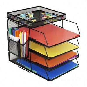 Desk Organizers Paper Letter Tray Organizer 4 Tier Office Supplies Storage Drawer and Pen Holder Desktop <b>File</b> Organizer - Product Image 1