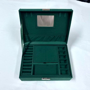 Large Capacity Rings Necklaces Earrings Watches Storage Case <strong>Antique</strong> Double Layer Green Velvet <strong>Jewelry</strong> Organizer <strong>Box</strong> with Lock - Product Image 3
