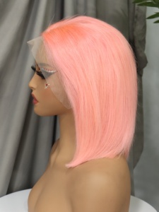 Peluca Bob Rosa de Cabello Humano, 250% de Densidad, 13x4, Encaje Frontal Transparente, Doble Trama, Liso Extremo, Pelucas Bob Teñidas para Mujeres Negras - Product Image 4