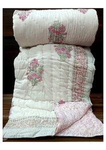 Couette en coton imprimée à la main, motif floral traditionnel, pour lit double, utilisation toute saison, pour la maison - Product Image 1