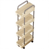 Étagère mobile en plastique à quatre niveaux pour fentes, support de rangement ultra-étroit pour snacks domestiques, à poser au sol ou à accrocher derrière une porte de cuisine