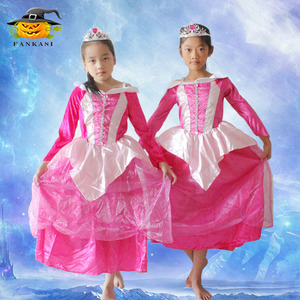 Robe de princesse rose avec couronne pour filles, tenue de fête costumée - Product Image 1
