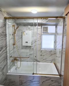 <span class=keywords><strong>Box</strong></span> <span class=keywords><strong>Doccia</strong></span> Scorrevole Senza Telaio per Vasca da Bagno, Vetro Temperato Trasparente da 10mm, Acciaio Inossidabile Dorato Spazzolato, per Villa e Hotel - Product Image 4