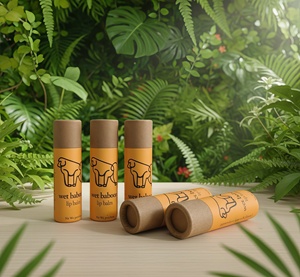 Tube en carton personnalisé fait main pour baume à lèvres, conteneur poussoir, impression quadricolore, revêtement UV, matériaux biodégradables et recyclés, éco-responsable - Product Image 1