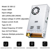 Alimentation industrielle à découpage AC/DC numérique réglable MZMW SE 500W 0-12V 15V 24V 36V 48V 60V 72V 80V 100V