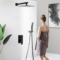 Ensemble de douche encastré mural moderne noir mat en laiton avec mitigeur pour salle de bain