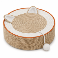 Tapis à gratter rond en sisal pour chat, tête de chat mignonne, 40 cm, en fibre de jute naturelle, avec jouet pompon pour chats