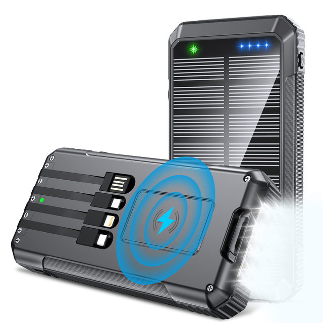 Hot Selling 30000Mah Solar Power Bank for Outdoor Camping Mini Portable Mobile 15W Wireless Charger Fast Charging Powerbank