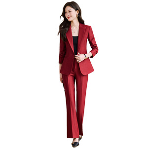 Pink Women's Suit Set Solid Color Anti-Wrinkle Polyester Work Uniform Casual Suit - Product Image 5