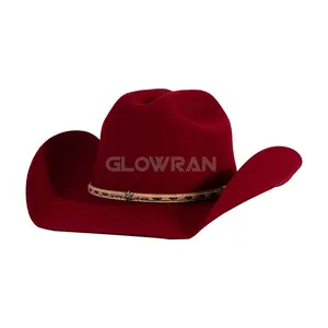Sombreros de vaquero de mujer rojo occidental americano de fieltro de lana 100% al por mayor con logotipo personalizado