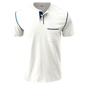 2024 verano transfronterizo europeo americano hombres manga corta sólido Anti-pilling cuello en V Regular Fit poliéster/algodón Henry camisa - Product Image 6