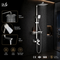 Ensemble de douche mural carré en acier inoxydable avec mitigeur, barre de douche coulissante, fonction pluie et spa, poignée unique, valve en céramique, personnalisable pour hôtel