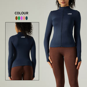 Chaqueta holgada de nailon reciclado personalizada para <span class=keywords><strong>mujer</strong></span>, chaqueta deportiva para yoga, sudaderas con cremallera, cárdigan ajustado de manga larga, chaqueta de yoga - Product Image 1