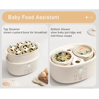 Casserole électrique programmable de 1 litre avec couvercle en céramique, pot extérieur en plastique, 2 cuves vapeur intérieures, contrôle numérique du minuterie pour usage domestique