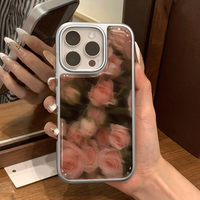 Coque de téléphone antichoc à motif rose pour iPhone 17 18 Pro Max 15 Plus 12, avec bord argenté et protection arrière anti-chute
