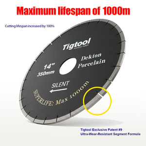 <span class=keywords><strong>Superlife</strong></span> Max 1000m Coupe sans copeaux 45 °   Lame de scie silencieuse pour coupe d'angle Tigtool 14''/350mm pour Dekton/Porcelaine/Pierre frittée - Product Image 3