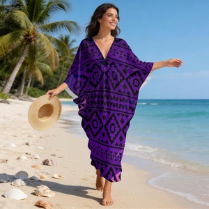 Abiti Kaftan di Tendenza, Copricostume per Costumi da Bagno, Vestito Intero con Stampa Geometrica Etnica, Abiti Estivi da Resort - Product Image 3