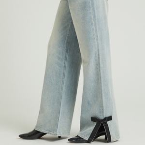 Jean droit taille haute pour femme, coupe ample, style urbain chic, en denim, pour l'été - Product Image 3