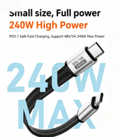 Câble de données magnétique double Type-C 240W à charge rapide, transmission 80G, projection d'écran, 18CM, conducteur en cuivre pur tressé