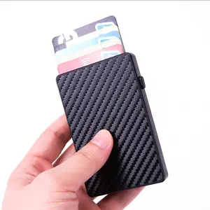 Nuovo arrivo RFID blocco automatico pop-up titolare della carta di credito in pelle di alluminio portafoglio in metallo con pulsante laterale