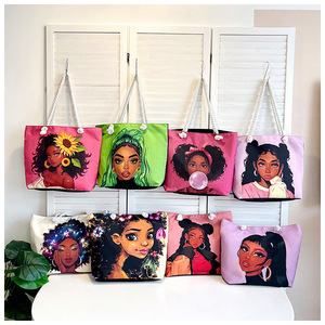 Bolsa de Almacenamiento de Lona Clásica y Versátil para Mujer, Bolsa de Gran Capacidad con Estampado de Chica Negra Trenzada, Estilo Moderno para Dama - Product Image 3