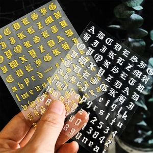 Pegatinas 3D para decoración de <span class=keywords><strong>uñas</strong></span>, número de letra gótica, diseño fresco de oro negro, adhesivo deslizante para <span class=keywords><strong>uñas</strong></span>, decoración de manicura - Product Image 2