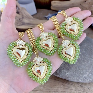 Collar verde grassy <span class=keywords><strong>para</strong></span> mujer, collar de cadena de oro con cuentas, joyería bonita, collar de corazón, popular, a la moda - Product Image 1