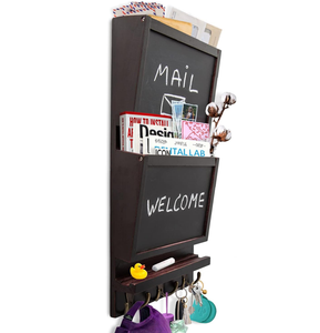 Organisateur mural décoratif pour journaux et courrier, porte-clés et courrier décoratif avec surface tableau noir et crochets pour clés - Product Image 1