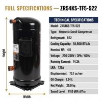 Nouveau Compresseur Scroll Hermétique Copeland Haute Efficacité 4.5HP ZR54KS-TF5-522 pour Réfrigération, Métal, R22, 220V/50Hz/3PH, Inverter