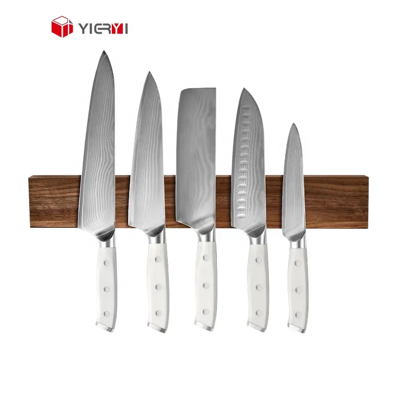 Multi Purpose Functionality Organizing Kitchen Magnetic Knife Holder Strip Bar For Wall Walnut Wood Wall Mounted Knife Holder
