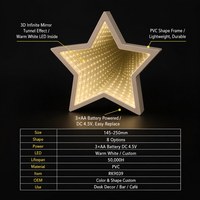 Miroir LED Tunnel Infini 3D Veilleuse 8 Formes Étoile Cœur Nuage Cloche Arbre Ananas 145-250mm Batterie Café Bar Cadeau OEM