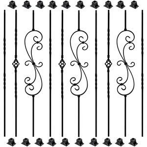 Balustres en fer forgé 44 pouces pour rampes d'escalier intérieures, décoratifs, avec fixations pivotantes, noir satiné - Product Image 1