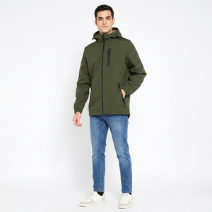 Custom Private Label Men's <b>Canvas</b> Softshell Jacket High Quality Hooded Stand Collar Autumn Waterproof OEM Serviced - Product Image 1
