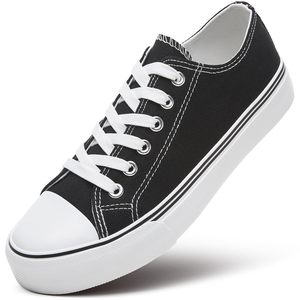 Zapatillas Deportivas Negras de Lona con Cordones para Mujer, Zapatos Bajos de Tenis con Suela de Goma, Calzado Casual para Caminar - Product Image 1