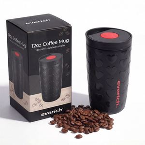 Taza de Café con Aislamiento al Vacío de Doble Pared de 12 oz con Logotipo Personalizado, Taza de Viaje de Acero Inoxidable 304 a Prueba de Fugas con Corazón en Relieve 3D - Product Image 1