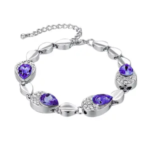 Heart design chain bracelet silver ladies fashion jewelry bracelets bangles crystal bangle big crystal bracelet